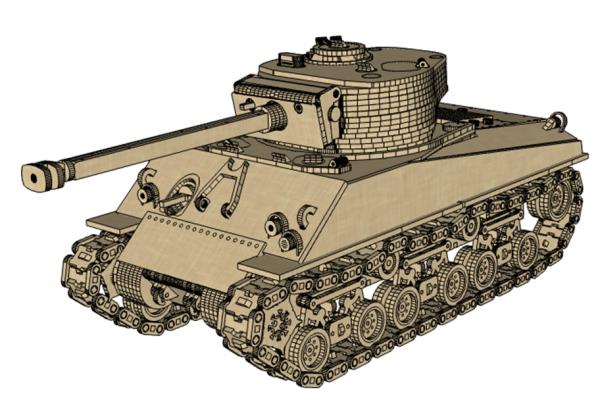 M4 Sherman Panzer als 3D Großmodell - Zeichnung (Aus der Bauanleitung)